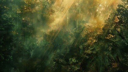 Mystical Forest Abstract Background with Ethereal Light Beams
