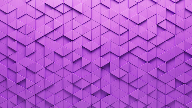 Triangular, Polished Wall background with tiles. 3D, tile Wallpaper with Purple, Semigloss blocks. 3D Render