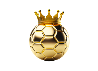 Gold Soccer Ball in King Crown Isolated on White and PNG Transparent Background