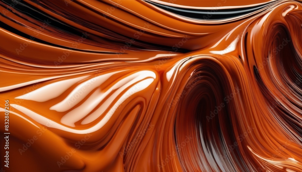 Poster dynamic abstract image featuring swirling orange and black patterns, resembling liquid motion or mol