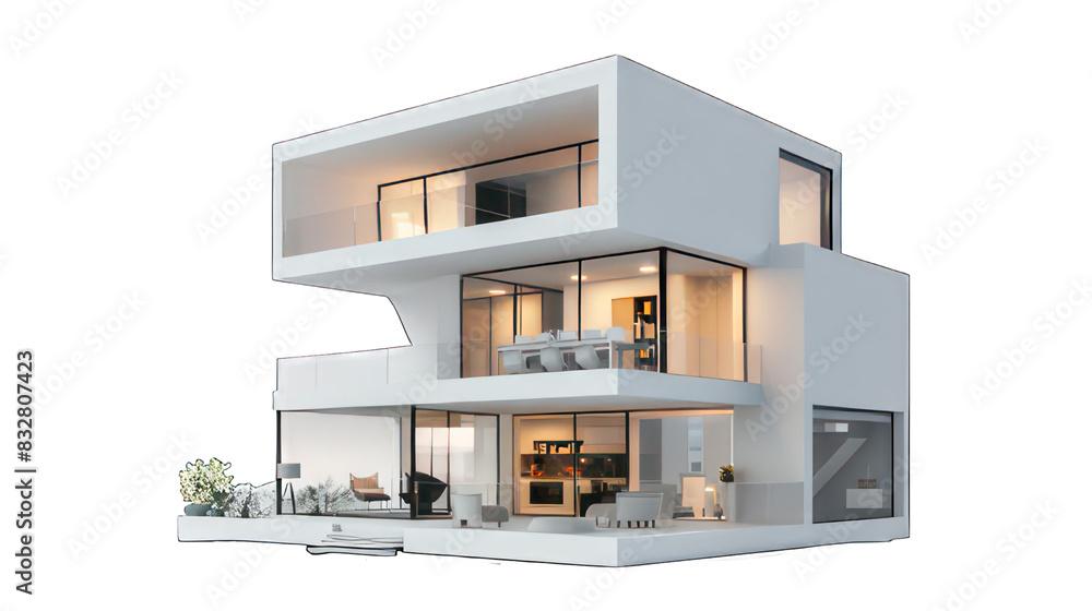 Poster modern cube appartement isolated on white created with generative ai