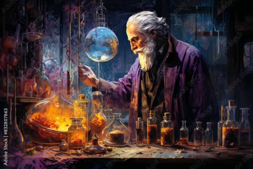 Canvas Prints A master of alchemy and potion-making, concocting potent brews with mystical effects. - Generative AI