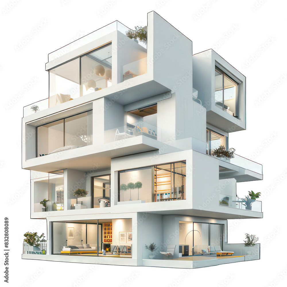 Poster modern cube appartement isolated on white created with generative ai