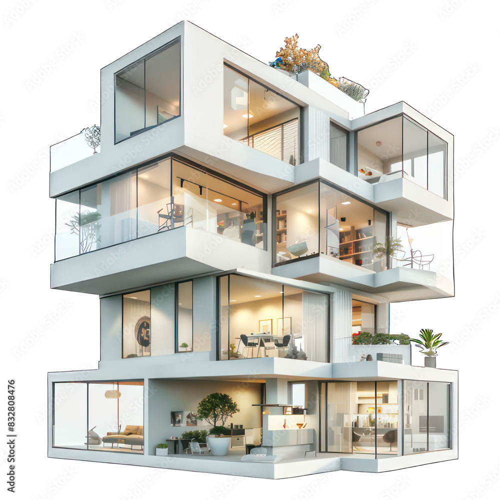 Poster modern cube appartement isolated on white created with generative ai