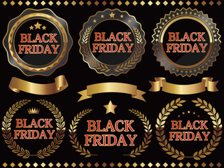 高級感のあるブラックフライデーのエンブレム6種セット