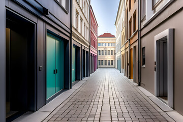 Alley with modern office buildings in Budapest