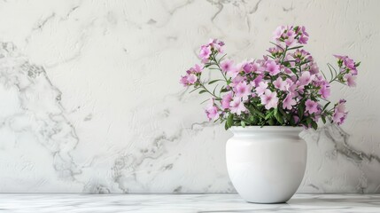 Flower Pot on Marble Table with Space for Copy