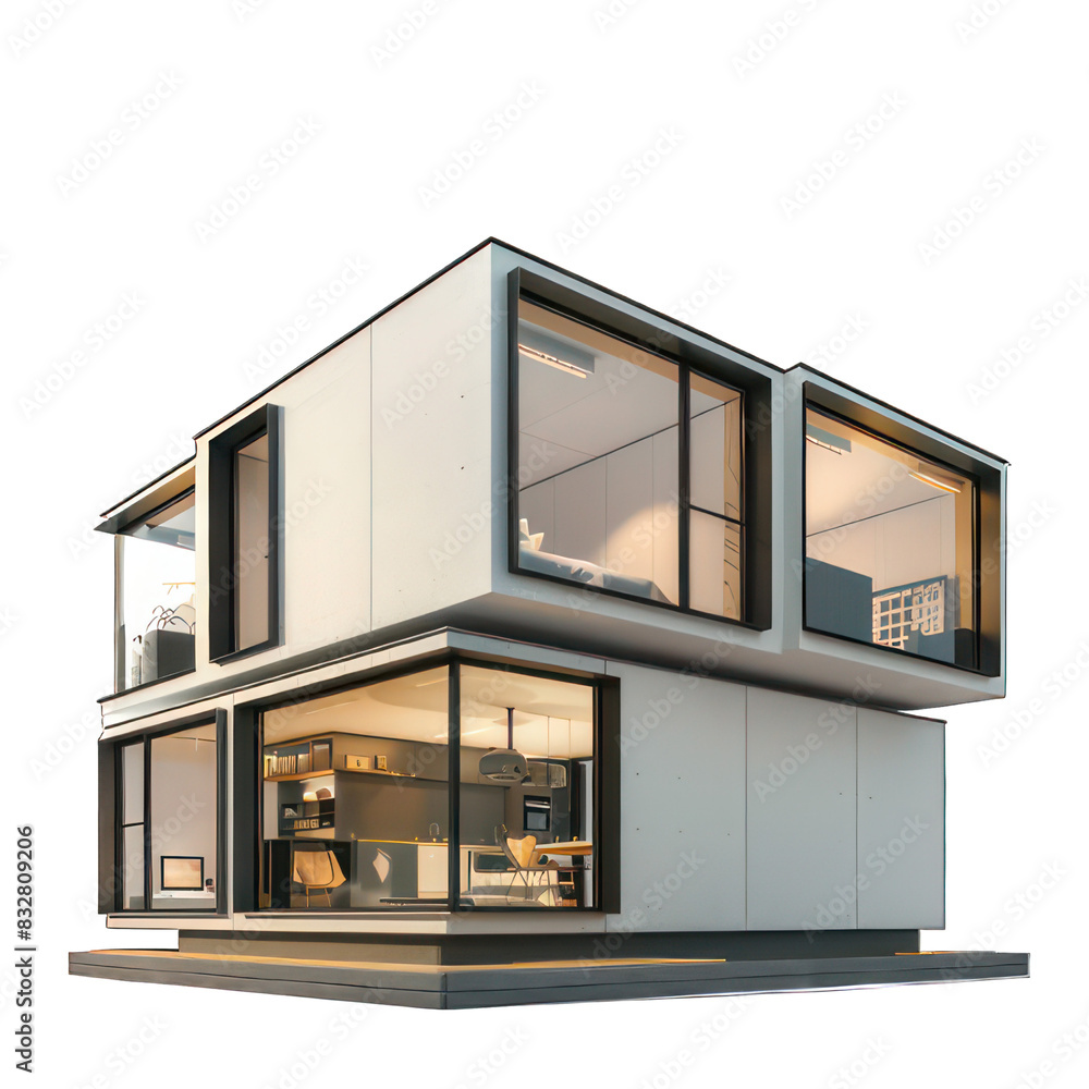 Poster modern cube appartement isolated on white created with generative ai