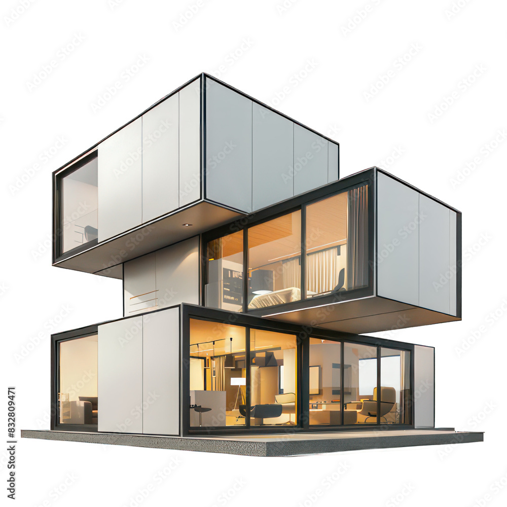 Poster modern cube appartement isolated on white created with generative ai