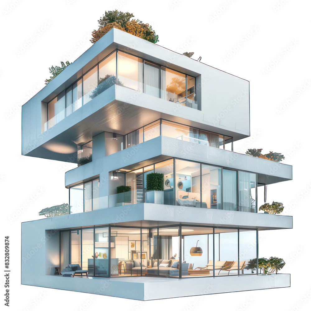 Poster modern cube appartement isolated on white created with generative ai