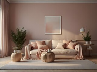 Cozy light home interior mockup in pastel colors, beautiful decorated, 3d render