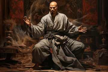 A solemn and disciplined monk, mastering martial arts and achieving inner harmony. - Generative AI