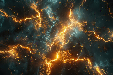 Multiple lightning bolts striking across a dark sky, creating a spectacular and electrifying display of natures power