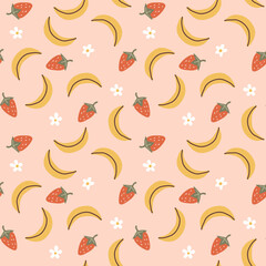 Seamless banana strawberry pattern. Vector background