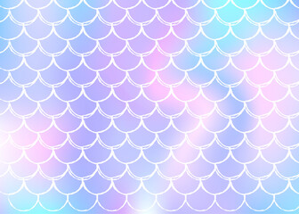 Gradient mermaid background with holographic scales. Bright color transitions. Fish tail banner and invitation. Underwater and sea pattern for girlie party. Rainbow backdrop with gradient mermaid. © Holo Art