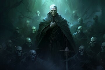 Fototapeta premium A powerful and fearsome necromancer, commanding legions of undead minions. - Generative AI