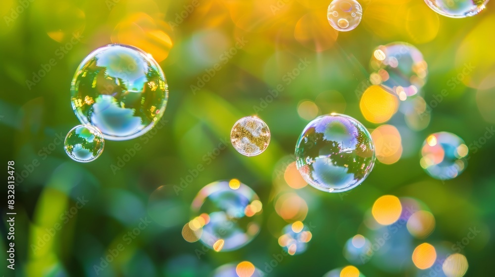 Poster capturing the transient beauty macro photography of iridescent soap bubbles with delicate patterns