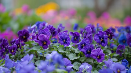 Fototapeta premium Violet blooms in yearly garden display