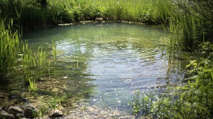 Obraz premium A pond fed by a natural spring providing a reliable water source for crops and livestock without the use of pumps or electricity.