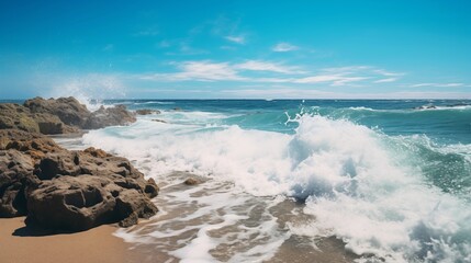 Scenic Coastal View with Crashing Waves and Rocky Shoreline