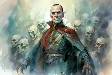Fototapeta premium A powerful and fearsome necromancer, commanding legions of undead minions. - Generative AI