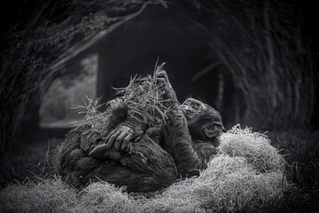 black and white photographs of monkeys and gorillas