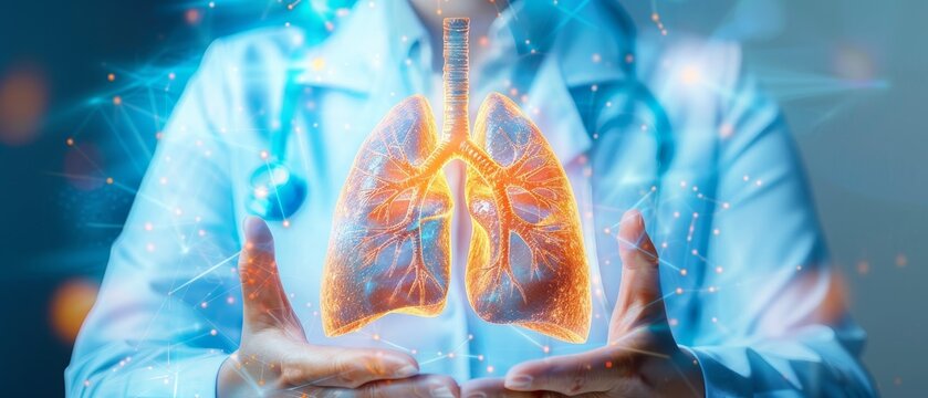 Diseases of the lung in the picture in the hands of a doctor, heart disease patient.