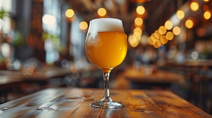 Glass of Beer on Wooden Table