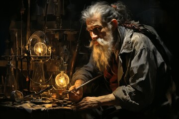 Obraz premium A curious and inventive tinkerer, crafting ingenious gadgets and contraptions. - Generative AI