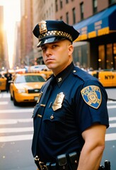 Obraz premium Portrait of a smile NYPD police officer in New York. NYPD is the largest police force in the United States.