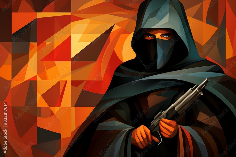 Wall mural a brooding and mysterious assassin, lurking in the shadows and eliminating targets with lethal preci