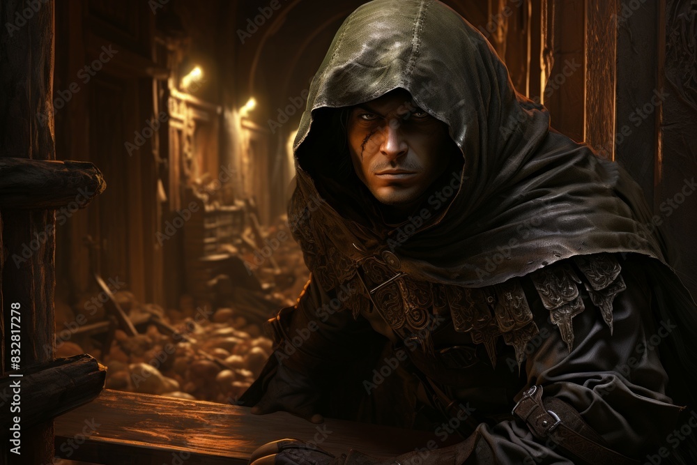 Wall mural a brooding and mysterious assassin, lurking in the shadows and eliminating targets with lethal preci
