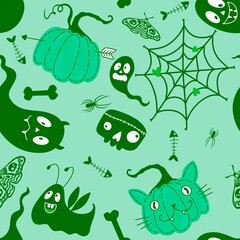 Halloween pumpkins seamless monsters pattern for wrapping paper and fabric