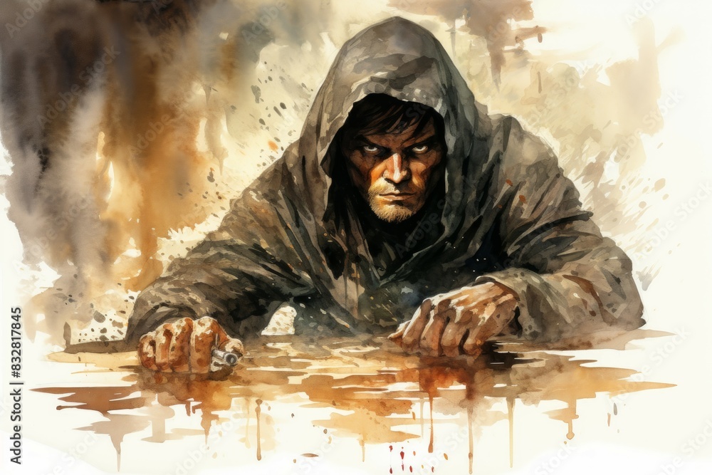 Wall mural a brooding and mysterious assassin, lurking in the shadows and eliminating targets with lethal preci