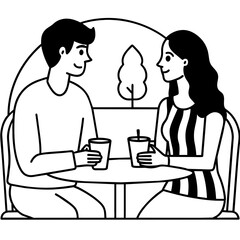  black full Happy couple city cafe characters silhouettes vector
