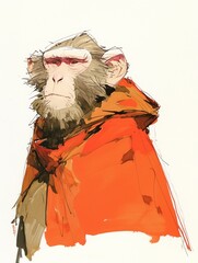 Chimpanzee Portrait in a Red Cape Illustration