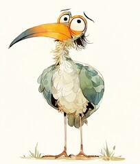 Cute Watercolor Illustration of a Bird with a Messy Feather
