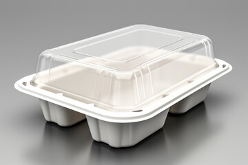 Plastic food container mockup. 3D illustrator Clear Plastic container with lid for food. Plastic Food Packaging Tray. Plastic disposable food container mockup, template. Food storage.