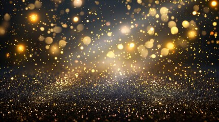 Shiny gold glitter bokeh background. Creative sparkling star dust texture for luxury rich greeting...