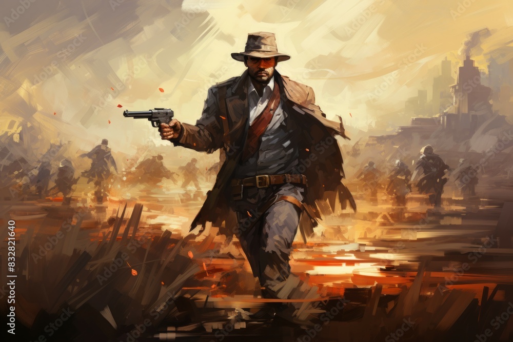 Canvas Prints a relentless and skilled bounty hunter, tracking down and capturing fugitives with ruthless efficien