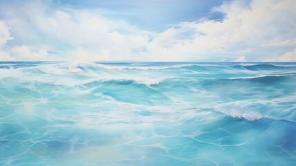 Fototapeta premium A Majestic and Serene View of an Endless Ocean with Foamy Waves under a Clear Blue Sky