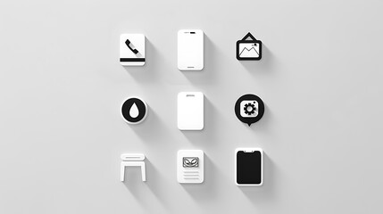 Black and white 3d icons on the white background
