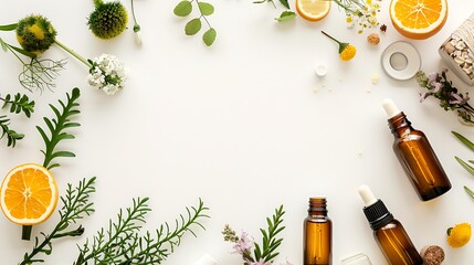 Natural skincare ingredients. Organic essential oils, herbal extracts. Aromatherapy, alternative medicine. Beauty and spa concept.