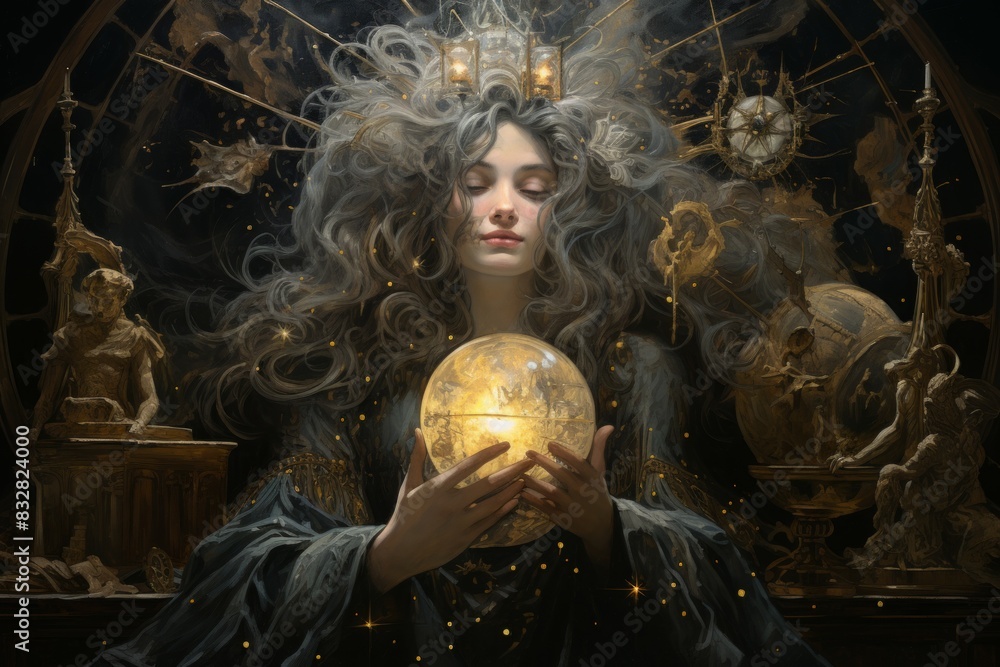 Wall mural a wise and revered oracle, gifted with prophetic visions and cosmic insight. - generative ai