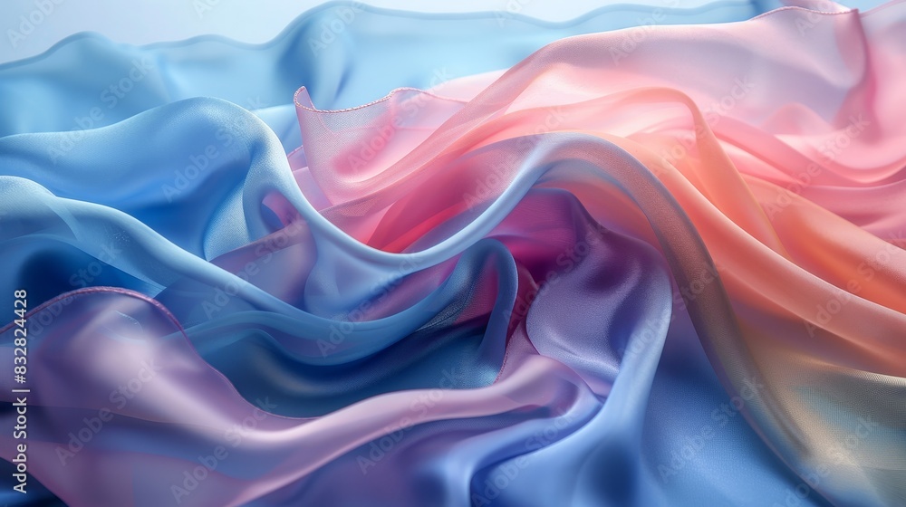 Poster serene pastel silk waves soft flowing fabric in calming abstract background with copy space