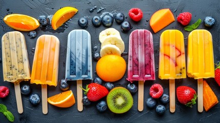 Yogurt frozen fruit popsicle bars with sweet berries   delicious frozen treats on a stick