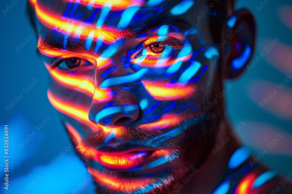 Poster Abstract image with vivid neon light patterns with a blurred bokeh effect, giving a sense of motion and vibrancy