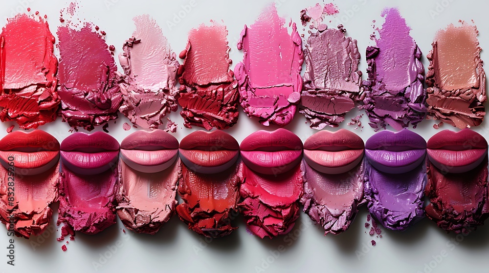 Sticker lipstick palette mockup showcasing a range of shades against a white background