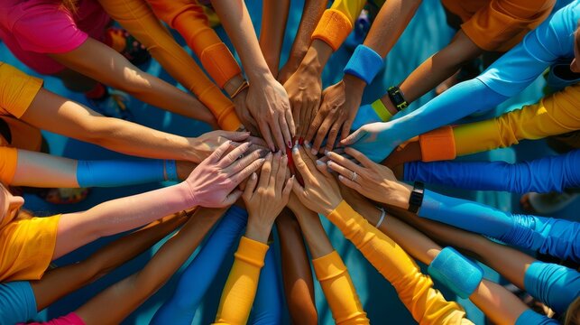 Handball team unity in a huddle before olympic match, focusing on teamwork and strategic planning