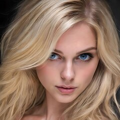 Naklejka premium Face of a young blonde with blue eyes generated by artificial intelligence with photorealistic production.